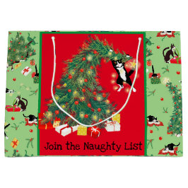 Bolsa De Regalo Grande Gracioso gato y árbol de Navidad Personalizado Ver
