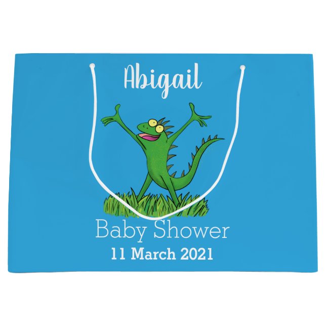 Bolsa De Regalo Grande Gracioso lagarto de iguana con sonrisa verde (Anverso)