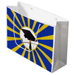 Bolsa De Regalo Grande Grad Cap & Diploma con Colores Escolares Azul y Or