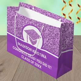 Bolsa De Regalo Grande Grad Glam Purple Cap Personalizado simple elegante
