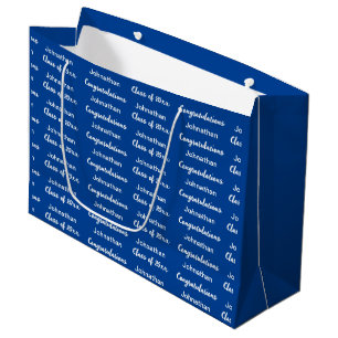 Bolsa De Regalo Grande Graduación Azul y Blanco Felicitaciones Grad