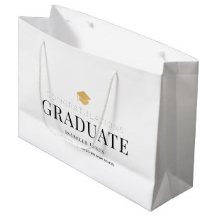 Bolsa De Regalo Grande Graduación blanca del gol de graduación de oro