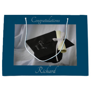 Bolsa De Regalo Grande Graduación Blue Cap & Diploma Personalizado