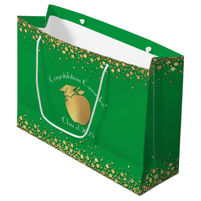 Bolsa De Regalo Grande Graduación de Educación de Maestros Oro Verde (Angulo Anverso)