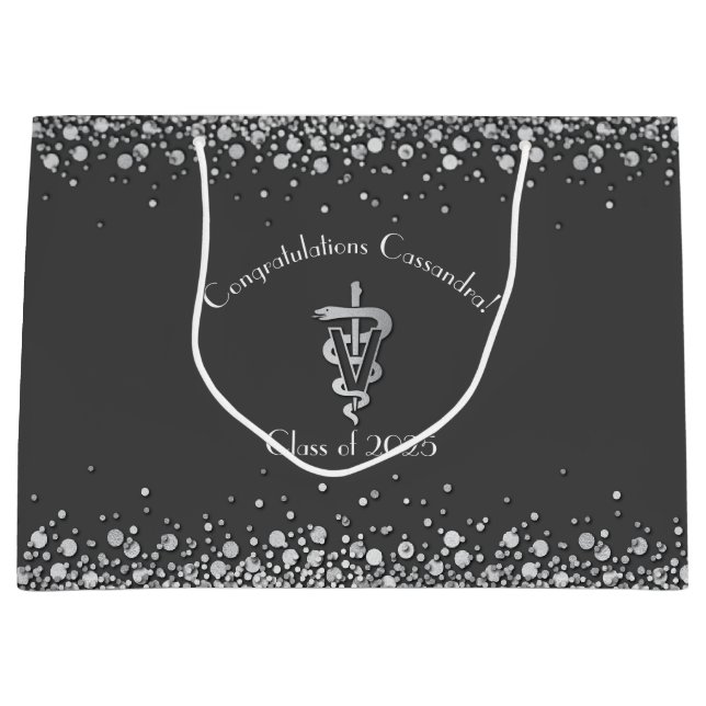 Bolsa De Regalo Grande Graduación de Veterinario Gris Plata (Anverso)