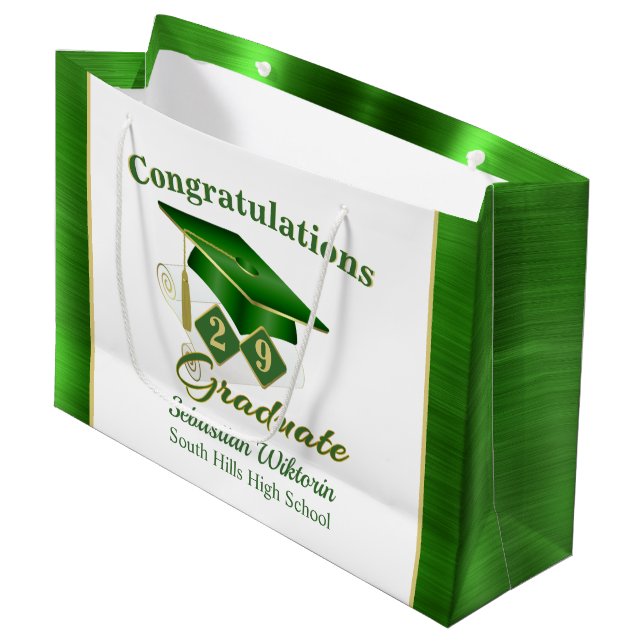 Bolsa De Regalo Grande Graduación personalizada Classic Green Gold (Angulo Anverso)