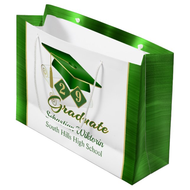 Bolsa De Regalo Grande Graduación personalizada Classic Green Gold (Angulo Anverso)