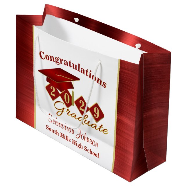 Bolsa De Regalo Grande Graduación personalizada Red & Gold (Angulo Anverso)