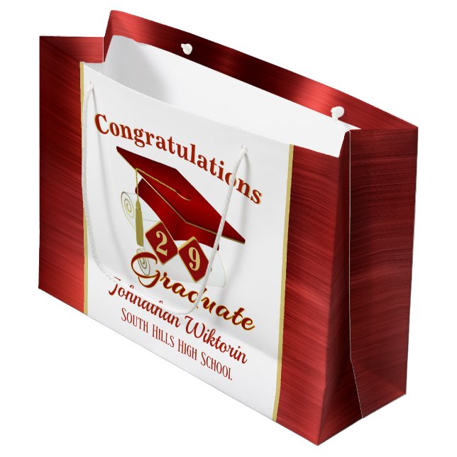 Bolsa De Regalo Grande Graduación personalizada Red & Gold (Angulo Anverso)