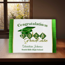 Bolsa De Regalo Grande Graduación Verde y Oro Personalizados