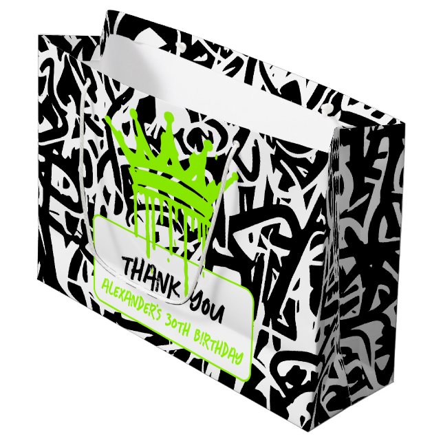 Bolsa De Regalo Grande Graffiti Crown Green Black Birday Gracias (Angulo Anverso)