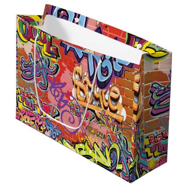 Bolsa De Regalo Grande Graffiti garabateado, raspado o rociado ladrillos (Angulo Anverso)
