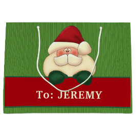 Bolsa De Regalo Grande Grandes franjas verdes con Santa Personalizado roj