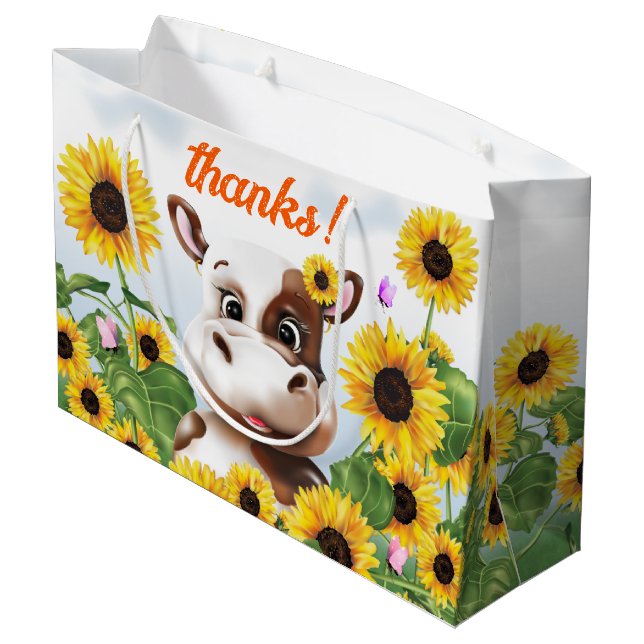 Bolsa De Regalo Grande Granja de girasoles vacuno gracias (Angulo reverso)