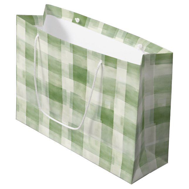 Bolsa De Regalo Grande Granja Green Cream Plaid Bridal Shower (Angulo Anverso)