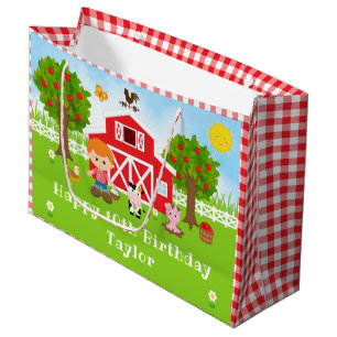 Bolsa De Regalo Grande Granja Red Barn Red Hair Boy Feliz Cumpleaños