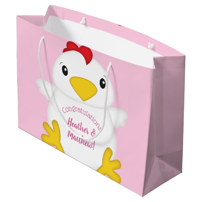 Bolsa De Regalo Grande Granja rosa Baby Shower de pollo (Angulo reverso)