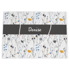 Bolsa De Regalo Grande Gray Blue Wildflower Watercolor Monogram Name