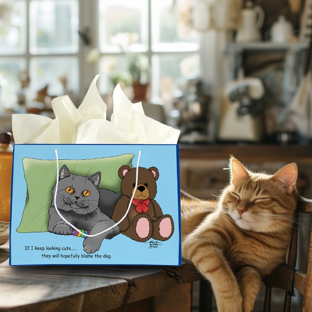 Bolsa De Regalo Grande Gray Cat Teddy Bear (Subido por el creador)