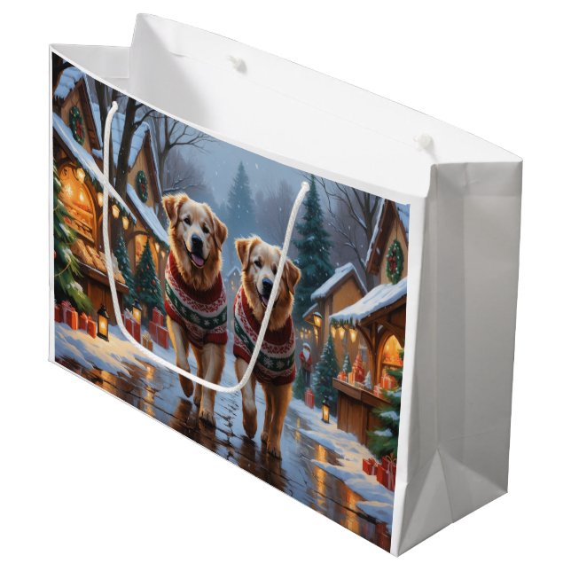 Bolsa De Regalo Grande Great Pyrenees Dogs Christmas Snow Holiday  (Angulo Anverso)