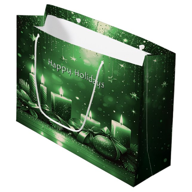 Bolsa De Regalo Grande Green Candles Christmas Holiday Gift Bag (Angulo Anverso)
