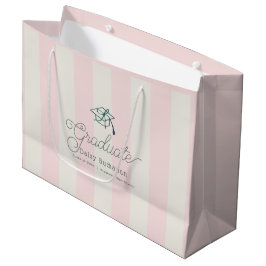 Bolsa De Regalo Grande Green Cap Pink Stripes Bow Graduation