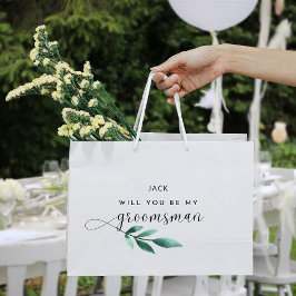Bolsa De Regalo Grande Green Leaves Calligraphy Groomsman