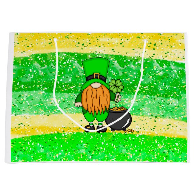 Bolsa De Regalo Grande Green Leprechaun Gnome con Shamrock (Anverso)