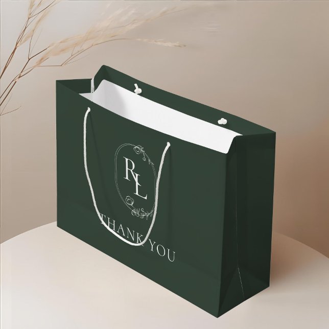 Bolsa De Regalo Grande Green | Moda Boda de Monograma Floral Gracias (Subido por el creador)