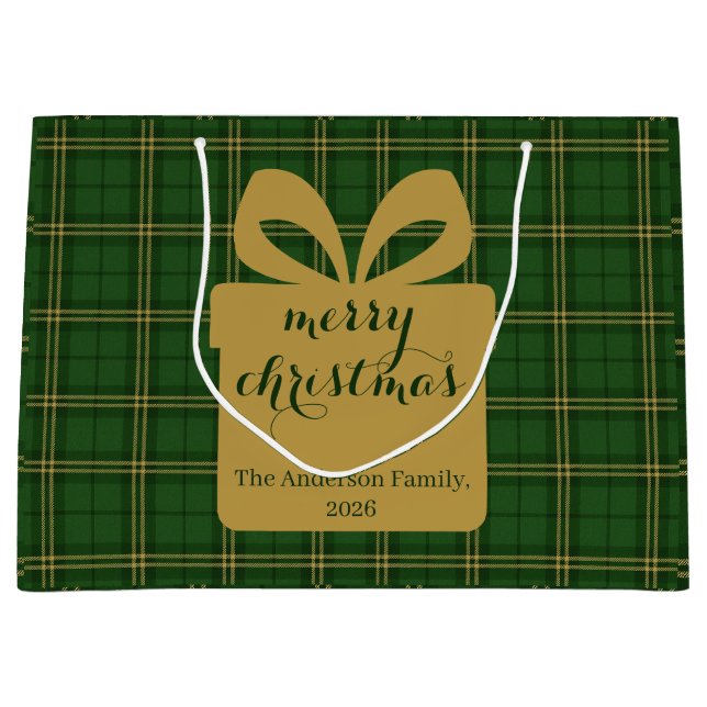 Bolsa De Regalo Grande Green Plaid Christmas Festive Pattern -  (Anverso)