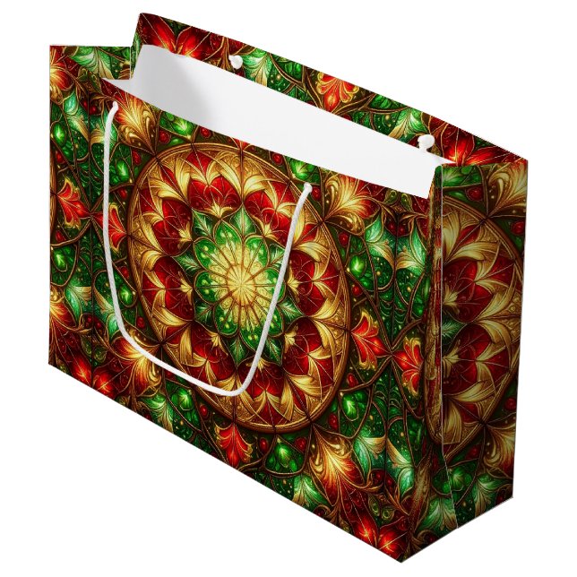 Bolsa De Regalo Grande Green Red Decorative Holiday Gift Bag (Angulo Anverso)