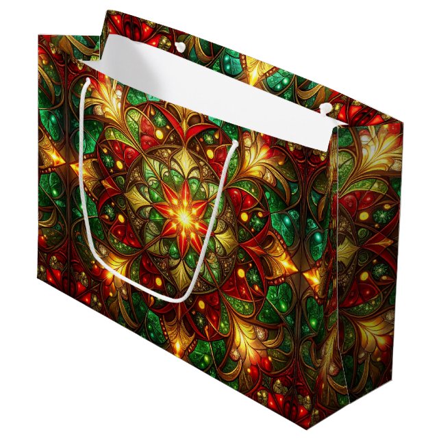 Bolsa De Regalo Grande Green Red Decorative Holiday Gift Bag (Angulo Anverso)
