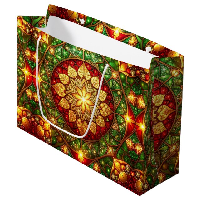 Bolsa De Regalo Grande Green Red Decorative Holiday Gift Bag (Angulo Anverso)