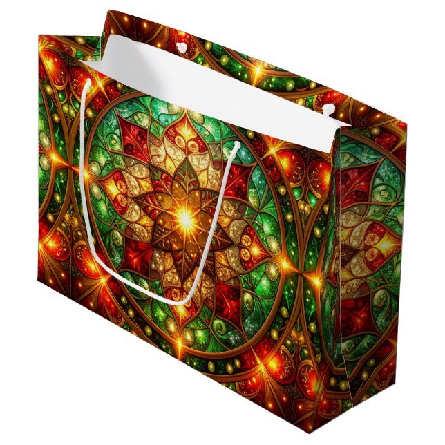 Bolsa De Regalo Grande Green Red Decorative Holiday Gift Bag (Angulo Anverso)