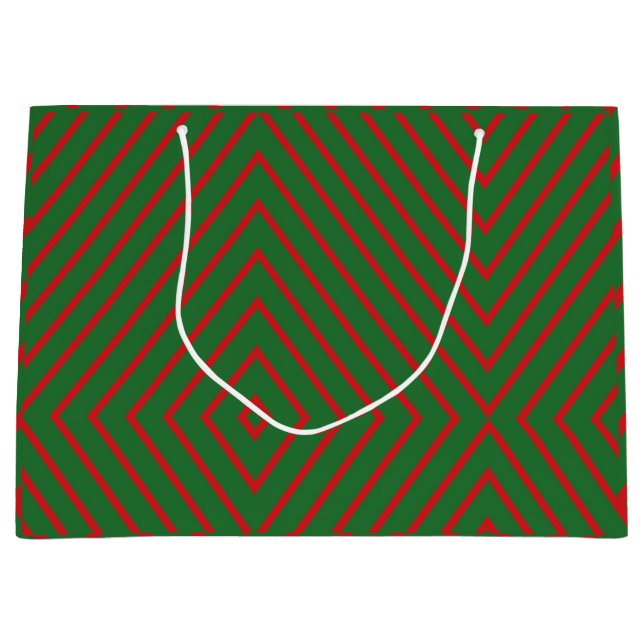 Bolsa De Regalo Grande Green & Red Diagonal Lines Gift Bag (Anverso)