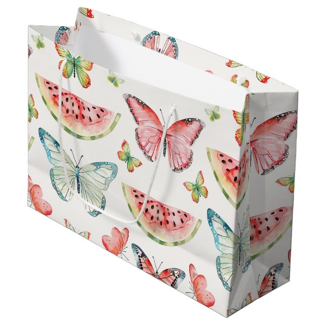 Bolsa De Regalo Grande Green Red Watermelon Blue Butterflies Birthday (Angulo Anverso)