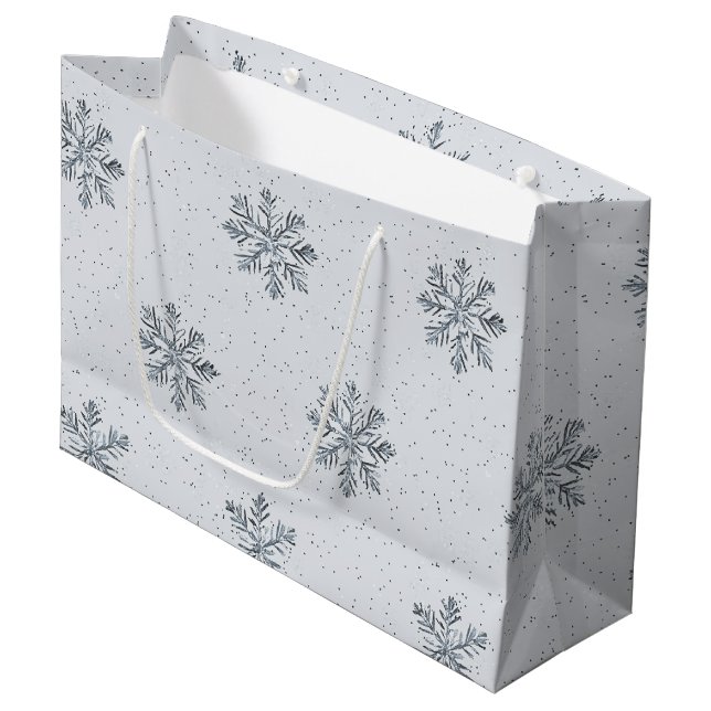 Bolsa De Regalo Grande Grey Silver Snowflakes Christmas (Angulo Anverso)