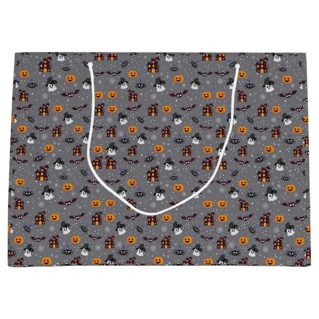 Bolsa De Regalo Grande Gris del patrón de Halloween (Anverso)