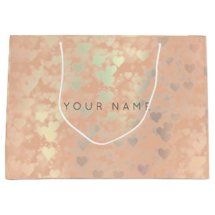 Bolsa De Regalo Grande Gris nacarado del regalo de los corazones de Rubor