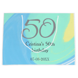 Bolsa De Regalo Grande Gris verde azul 50 cumpleaños añadir fecha retro