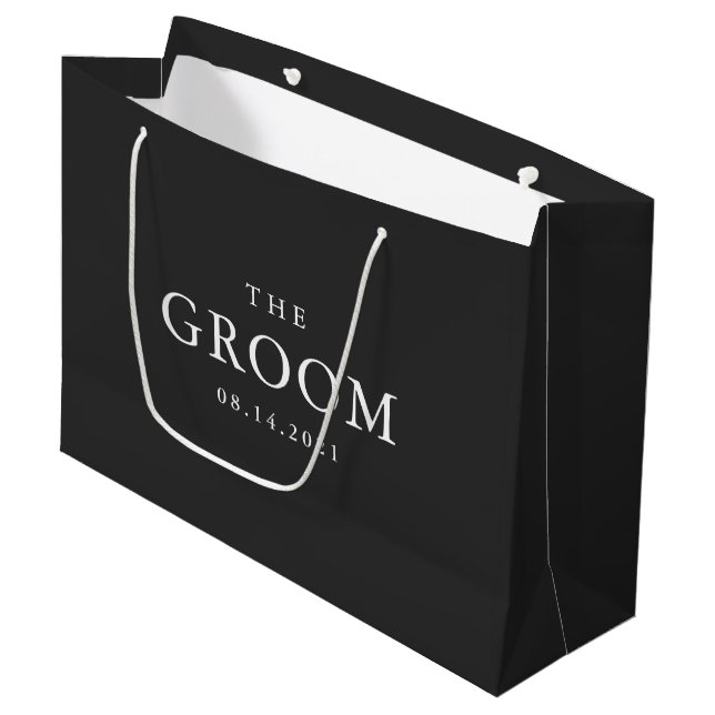 Bolsa De Regalo Grande Groom Boda Simple Clásico Negro y Blanco (Angulo Anverso)