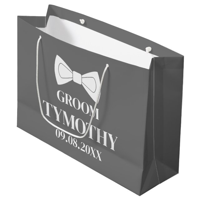 Bolsa De Regalo Grande Groom Gray Elegant Nombre Moderno Regalos Boda (Angulo Anverso)