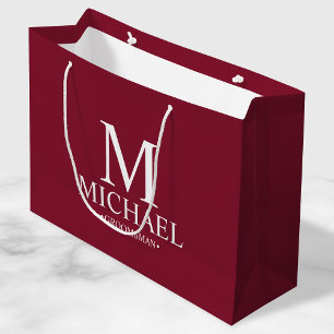 Bolsa De Regalo Grande Groomman personalizado moderno de Borgoña y Blanco