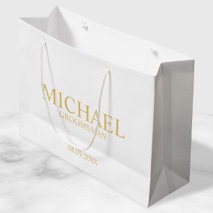 Bolsa De Regalo Grande Groomsman clásico personalizado en blanco y oro