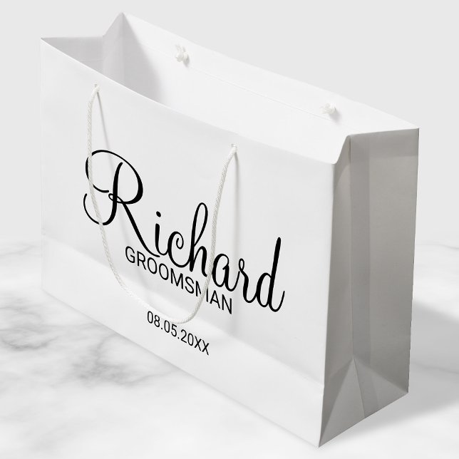 Bolsa De Regalo Grande Groomsman personalizado con guión moderno (Subido por el creador)