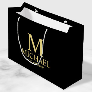 Bolsa De Regalo Grande Groomsman personalizado de color negro y oro moder
