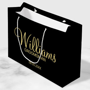 Bolsa De Regalo Grande Groomsman personalizado de color negro y oro moder