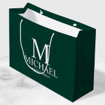 Bolsa De Regalo Grande Groomsman personalizado del verde esmeralda modern<br><div class="desc">Regalos Groomsman personalizados modernos con monograma personalizado,  nombre del groomsman y título en estilo de letra serif clásico blanco sobre fondo verde esmeralda. También perfecto para el mejor hombre,  padre de la novia,  portador de anillo y más.</div>