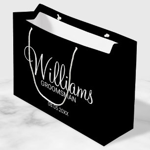 Bolsa De Regalo Grande Groomsman personalizado en blanco y negro moderno