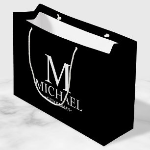 Bolsa De Regalo Grande Groomsman personalizado en blanco y negro moderno